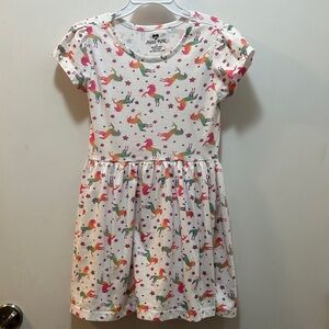 Kids Unicorn Print Dress - White and Pink Size 6X